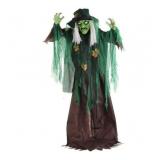 Haunted Hill Farm 6 ft Animatronic Talking Forest Witch with Movement and Lights for Scary Halloween Decoration, HHWITCH-44FLSA - Retail: $82
