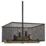Kira Home Channing 28  Pendant Light Chandelier  Farmhouse Lighting  Square Mesh Cage Design  Smoked Birch Wood - Ideal - Retail: $150