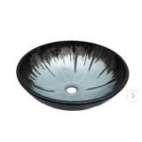 Round Glass Vessel Sink - Dark Cyan Pattern-Bowl only* - Retail: $79