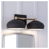 Belmont 2 Light Black and Brass Mid Century Modern Dome Bathroom Vanity Fixture - Retail: $207