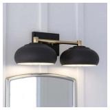 Belmont 2 Light Black and Brass Mid Century Modern Dome Bathroom Vanity Fixture - Retail: $207