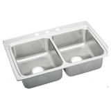 Elkay Lrad332255 Lustertone 33  Drop In Double Basin Stainless Steel Kitchen Sink - 2 - Retail: $1,821