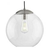 Atwell Collection 12-inch Brushed Nickel and Clear Glass Globe Large Hanging Pendant Light - Retail: $201