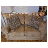 Southwestern Style Loveseat and Chair with Decorative Throw Pillows