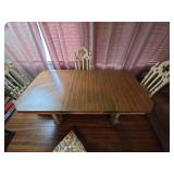 Oak Dining Table Set with (4)Ornate Chairs (located upstairs)