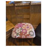 Mid-Century Floral Upholstered Ladder Back Chair, Side Table, and Faux Leather Square Ottoman