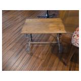 Mid-Century Floral Upholstered Ladder Back Chair, Side Table, and Faux Leather Square Ottoman