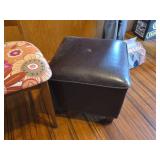 Mid-Century Floral Upholstered Ladder Back Chair, Side Table, and Faux Leather Square Ottoman