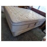 Queen Size Pillow Top Mattress (Clean!), Boxspring, Headboard, and Frame - Located Upstairs - Bring Tools to Disassemble - NOT required to take frame or headboard