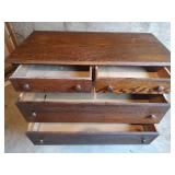 Antique Oak Three-Drawer Chest with Turned Legs on Metal Wheels, Dovetail Joinery, 40 Wide x 20 Deep x 35.5 Tall