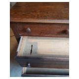 Antique Oak Three-Drawer Chest with Turned Legs on Metal Wheels, Dovetail Joinery, 40 Wide x 20 Deep x 35.5 Tall
