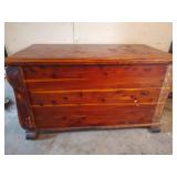 Red Cedar Storage Chest with Wooden Runners, 48 wide x 27 deep x 27 tall. Missing One Runner on Back and One Piece Front Corbel