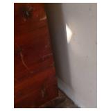 Red Cedar Storage Chest with Wooden Runners, 48 wide x 27 deep x 27 tall. Missing One Runner on Back and One Piece Front Corbel