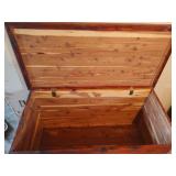 Red Cedar Storage Chest with Wooden Runners, 48 wide x 27 deep x 27 tall. Missing One Runner on Back and One Piece Front Corbel
