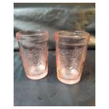 Depression Era Pink Glass Set with Character Glasses