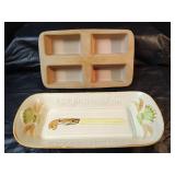 Pampered Chef Bread Loaf Pan and Ceramic French Bread Server