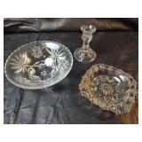 Vintage Precut Glass Plate, Bowl, Trinket Dish and Candleholder