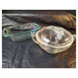 Queen Anne Guaranteed Heat Resisting Glasbake Bowl with Lid and Loaf Pan with Built In Handles