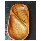 Mid-Century Monkey Pod Divided Wood Serving Bowls, Handcrafted in Philippines