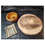 Natural Wood Decor Set, Wood Slab, Wood Nut Bowl with Nut Cracker Tools