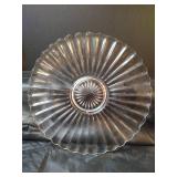 Clear Glass Scalloped Serving Platter with Starburst Design, Clear Glass Platter with Medallions and  Clear Glass Casserole Dish with Lid