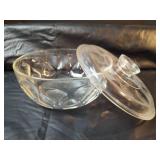 Clear Glass Scalloped Serving Platter with Starburst Design, Clear Glass Platter with Medallions and  Clear Glass Casserole Dish with Lid