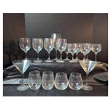 Mixed Glassware Set - Wine Glasses, Martini Glasses & Stemless