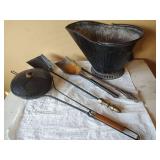 Traditional Coal Scuttle and Fireplace Tool Set
