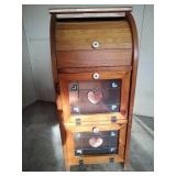 Wooden Roll Top Cabinet with Heart Panel Compartments, 15 wide x 34 tall x 11.5 deep