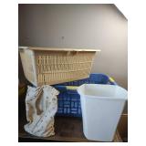 Plastic Laundry Baskets, Clothespin Bag and Wastebasket
