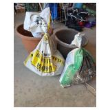 2 Large  Plastic Planters and Potting Soil