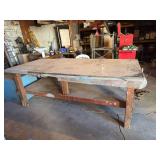 8ft x 42in x 36in Large Wooden Workshop Table with Storage Shelf and Steel Top