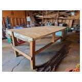 8ft x 42in x 36in Large Wooden Workshop Table with Storage Shelf and Steel Top