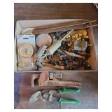 Pipe Wrench, Tin Snips, Pulleys, and Assorted Hardware