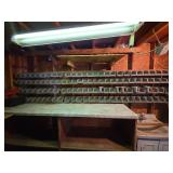 Industrial Storage Bins - 118 Plastic Stackable Containers on Aluminum Racks - IF YOU WANT THE RACKS YOU WILL NEED SCREW DRIVER OR RATCHET TO REMOVE RACKS