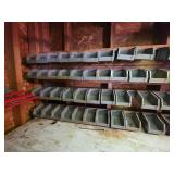 Industrial Storage Bins - 118 Plastic Stackable Containers on Aluminum Racks - IF YOU WANT THE RACKS YOU WILL NEED SCREW DRIVER OR RATCHET TO REMOVE RACKS