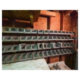 Industrial Storage Bins - 118 Plastic Stackable Containers on Aluminum Racks - IF YOU WANT THE RACKS YOU WILL NEED SCREW DRIVER OR RATCHET TO REMOVE RACKS