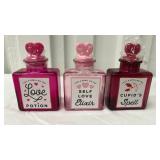 Love Potion Glass Bottle Set with Heart Stoppers 3 Colors 48 Count