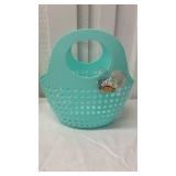 Turquoise Plastic Storage Basket with Handles