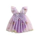 Newborn Infant Baby Girls Clothes Flower Butterfly Embroidery Sleeveless Romper Tulle Mesh Dress Toddler Bodysuit (9-12 Months, Purple)