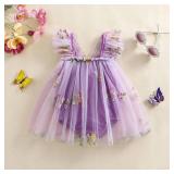 Newborn Infant Baby Girls Clothes Flower Butterfly Embroidery Sleeveless Romper Tulle Mesh Dress Toddler Bodysuit (9-12 Months, Purple)