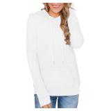 FEEKEKE Women Casual Long Sleeve Hooded Sweatshirt Hoodies Drawstring Shirts Fall Tops Pockets White Large