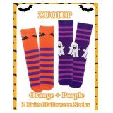ZUOIUP Kids Halloween Socks for Girls Boys Toddlers, 2 Pairs Orange Purple Knee High Halloween Socks with Cute Pumpkin/Bat/Ghost(1-3 Years)