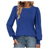 ATHMILE Ladies Tops for Women Long Sleeve Shirts Fall Fashion 2025 Business Casual Trendy Dressy Blouses Cute Work Loose Fit Holiday Clothing Blue XL