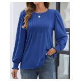 ATHMILE Ladies Tops for Women Long Sleeve Shirts Fall Fashion 2025 Business Casual Trendy Dressy Blouses Cute Work Loose Fit Holiday Clothing Blue XL