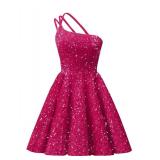 yinyyinhs Sequin Homecoming Dresses for Teens Short Sparkly One Shoulder A-line Backless Prom Cocktail Party Ball Gowns with Pockets Hot Pink US16
