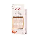 KISS Salon Acrylic French Manicure Set, Leilani, Medium Length, Nude Square Press-On Nails, Includes Pink Gel Nail Glue 0.07 Oz, Mini Nail File, Manicure Stick, and 28 Fake Nails, 31 Piece Set