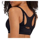 Champion womens Motion Control Zip Sports Bra, Black, 36C US
