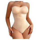 USEASY Shapewear Bodysuit Tummy Control Strapless Bra Shapewear for Women Strapless Faja Body Shaper Thong Light Shapewear Beige M