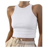 Artfish Women Casual Basic Sleeveless High Neck Rib-Knit Front Racerback Crop Tank Top 01#White,L